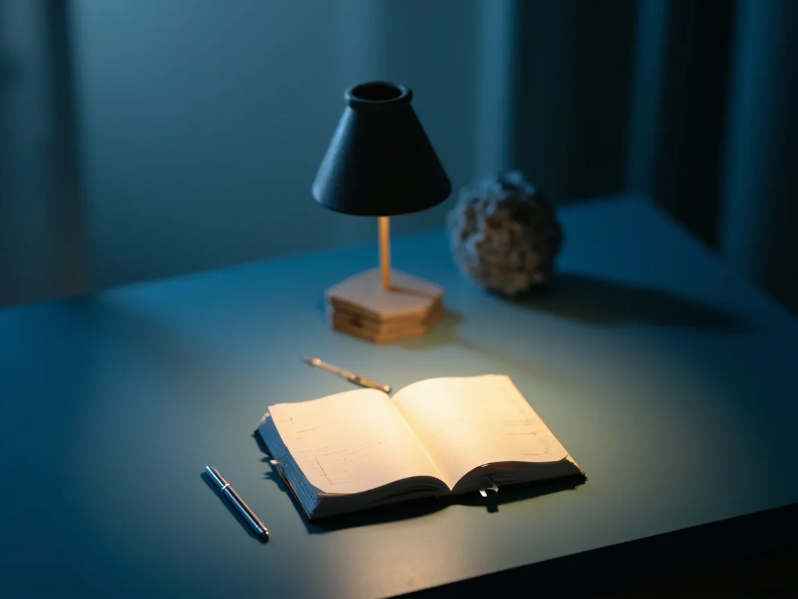 Editor at a wood desk reviewing printed rummy rule sheets, fountain pen, warm reading lamp.